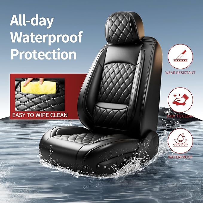 Fit for Equus Seat Covers Compatible with Hyundai Equus 2011-2016 - Waterproof Breathable Leather Automotive Seat Cushions Protector,Airbag Compatible,Only 2 Front seat Covers(Black)