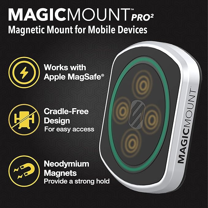 Scosche MP2CUPM-SP MagicMount Pro2 Cup Holder Magnetic Cell Phone Holder Car Mount Kit Compatible with MagSafe, iPhones, Galaxy, Pixel & All Smartphones