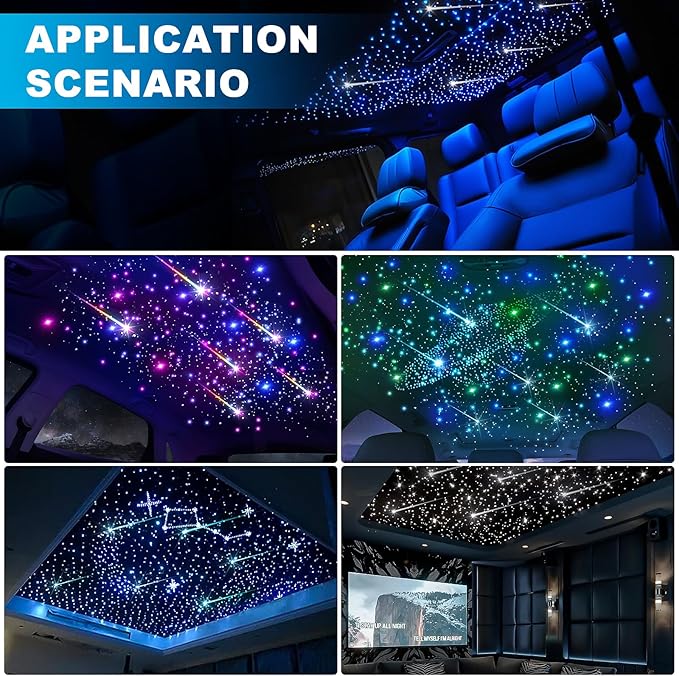 Car Starlight Headliner Kit, 4 Colors 32W Twinkle & Meteor Fiber Optic Ceiling Lights, 2 in 1 Light Engine 1200pcs*0.03in*13.1ft+240 RGBW Shooting Stars Lights for Car Roof Décor