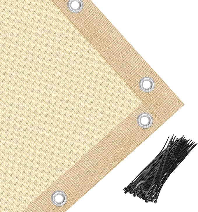 Amagenix 90% Pergola Shade Cover 4' X 4' Sun Shade Cloth with Grommets for Outdoor Garden Patio Porch, Commercial Grade 200 GSM - Cable Zip Ties Included (We Customized) GN108, Wheat