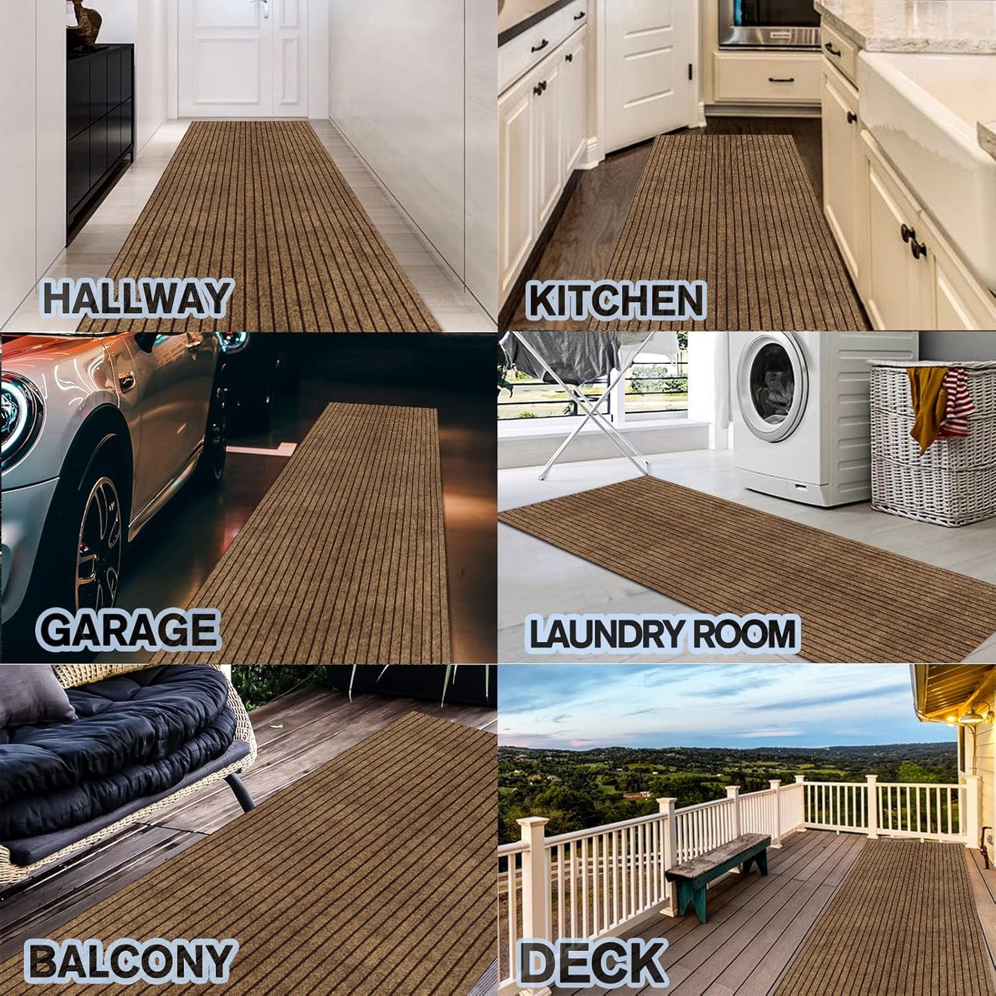 Custom Size Backed Non-Slip Area Rugs Runner, Easy Clean, Waterproof Runner Rugs for Hallway Entryway, Kitchen, Laundry, 4FT x 6FT, Brown Stripe
