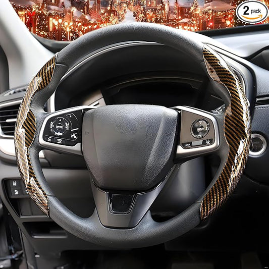 2 Pc Car Carbon Fiber Steering Wheel Cover, Anti-Skid & Scratch-Proof Ultra Thin Steering Wheel Cover Protector Men/Women,100% Universal Fit Steering Wheel,Car Accessories Gifts