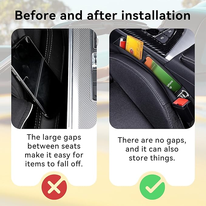 2PCS Car Seat Gap Filler, Anti-Drop Vehicle Console Crevice Blocker with 2 Storage Areas, Seat Side Seam Organizer Plug from Droping, Universal Automotive Interior Accessories(Red)
