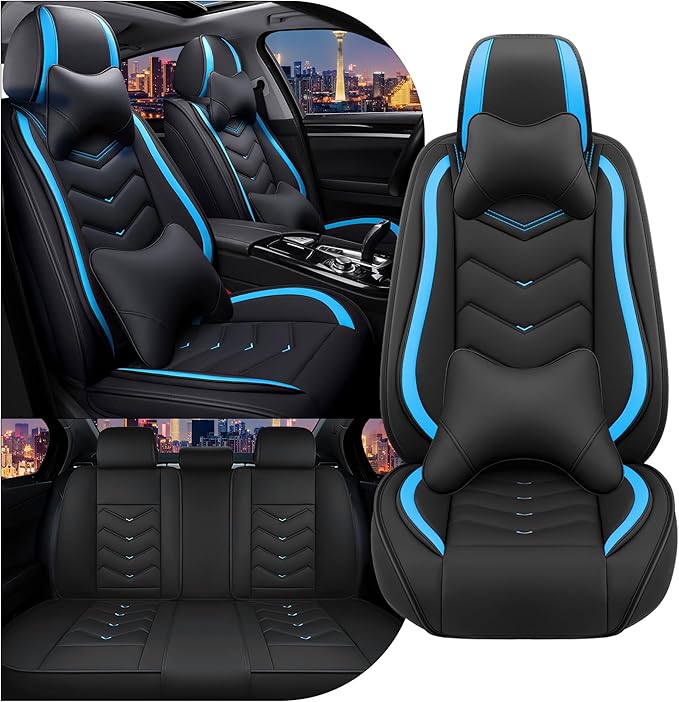 CTDS Car Seat Covers for Nissan Pathfinder 2000-2026, Stylish Sport Seat Cover, Premium Nappa Leather Car Seat Cover. Automobile Seat Covers Sets.(Luxury 5 Seats/Black Blue)