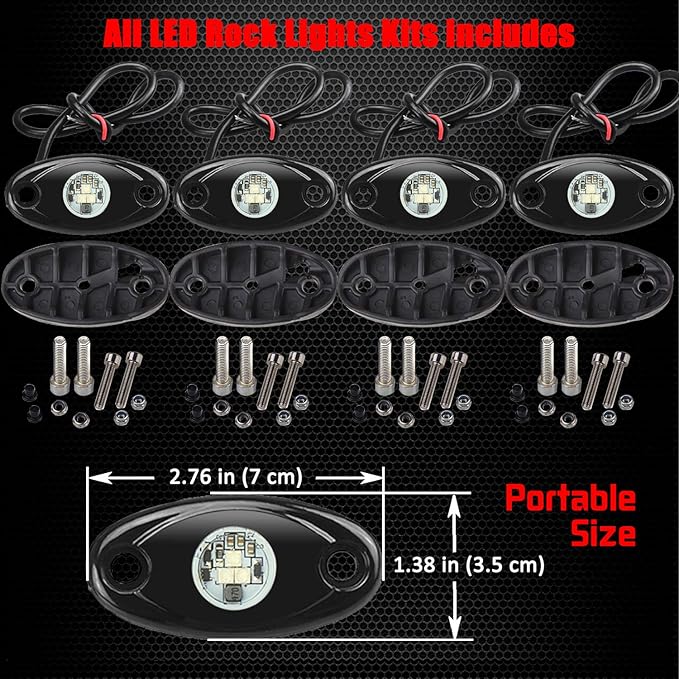 4 Pods LED Rock Lights, Ampper Waterproof LED Neon Underglow Light for Car Truck ATV UTV SUV Offroad Boat Underbody Glow Trail Rig Lamp (Yellow)