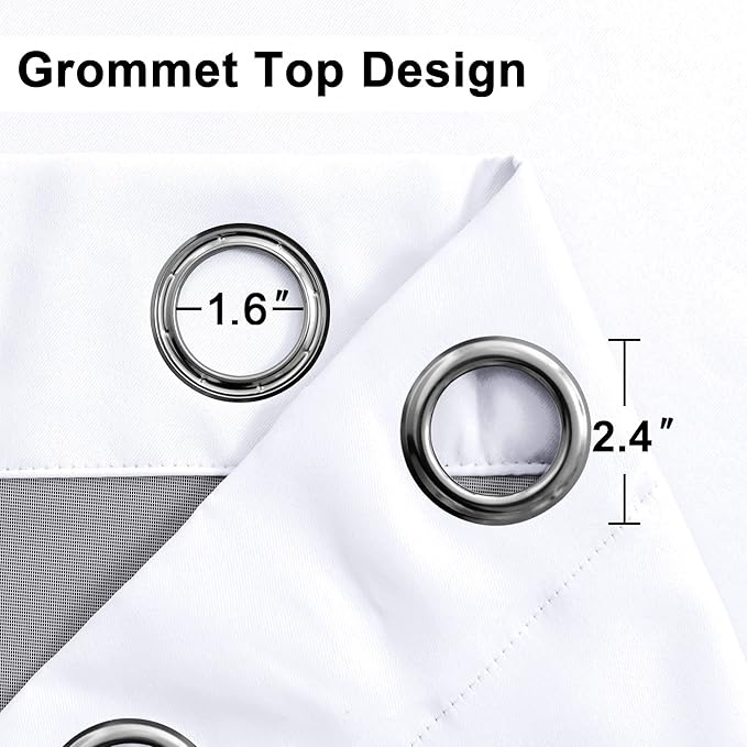 XWZO White Blackout Curtains with Tiebacks - Heat and Full Light Blocking Window Panels with Grommets for Bedroom/Nursery, 63 Inches Long Thermal Insulated Draperies, White, W38 x L63, Set of 2
