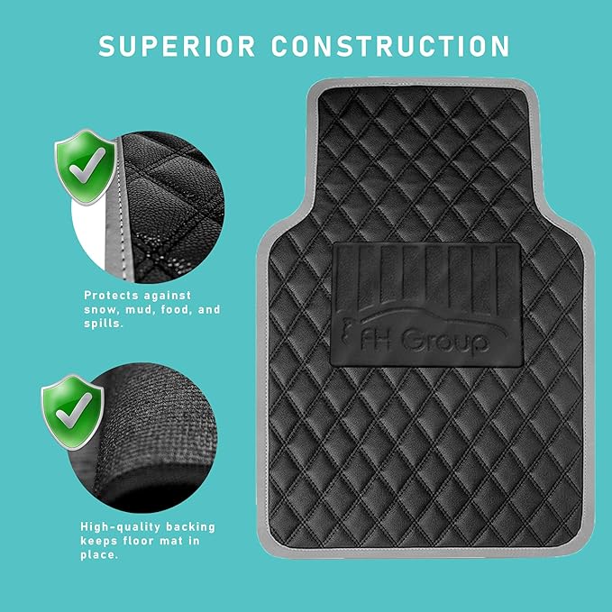 FH Group F12003PINK Universal Fit Diamond Pattern Faux Leather Beige Automotive Floor Mats fits Most Cars, SUVs, and Trucks