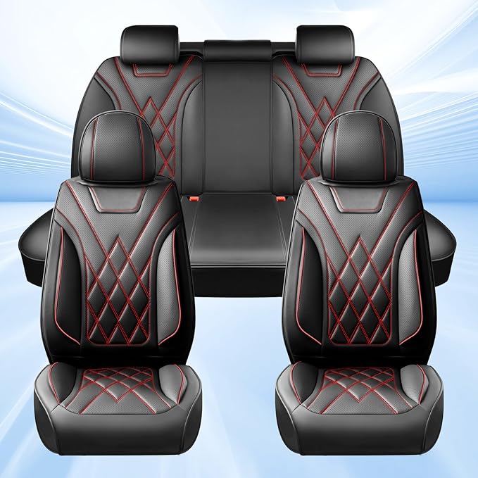 Fit RLX Car Seat Covers for Acura RLX 2013-2020 - Premium Leather, Waterproof, All-Weather, Airbag Compatible, Anti-Slip, Breathable, Easy Install, Seat Protectors, Full Set, Redline