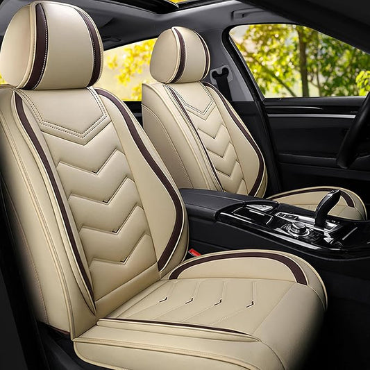 Car Seat Covers Fit for Toyota rav4 2000-2026, Stylish Sport Seat Covers, Waterproof Wear-Resistant Premium Nappa Leather Car Seat Cover.(2 Pcs Front/Beige)