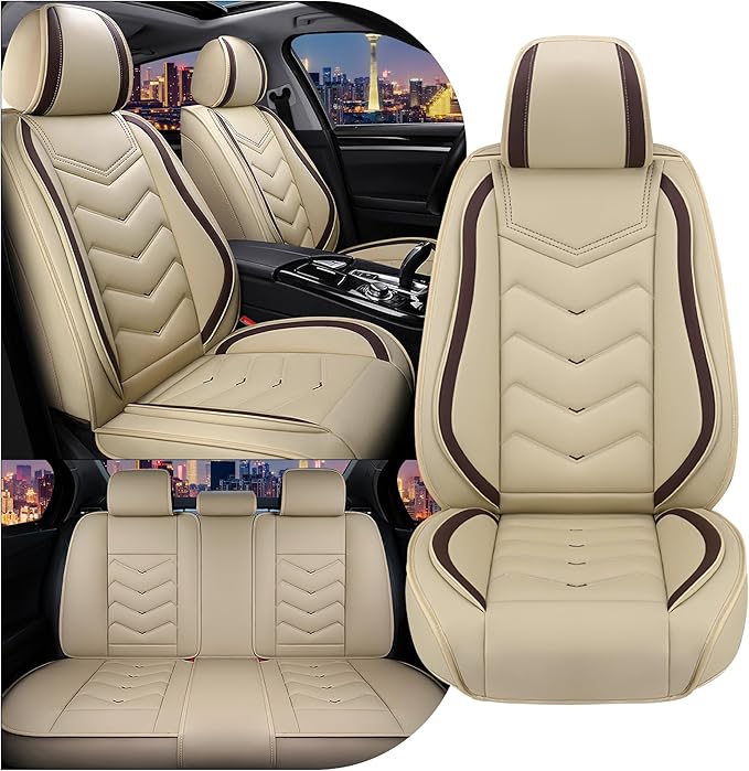 CTDS Car Seat Covers for Chevy Malibu 2000-2026, Stylish Sport Seat Cover, Premium Nappa Leather Car Seat Cover. Automobile Seat Covers Sets.(Standard 5 Seats/Beige)