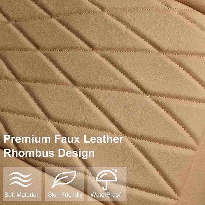 CAR PASS 2 Pack Front Car Seat Covers, Bottom Seat Covers Full Wrapped with Storage Pocket, Anti Slip Car Seat Protectors, Waterproof Seat Cushion Pad Universal Fit Sedan SUV Truck, Dark Beige