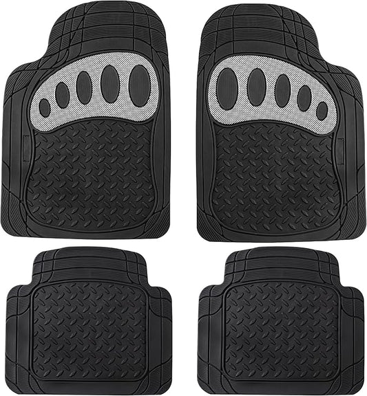 FH Group Automotive Floor Mats - Heavy-Duty Footprint Design Rubber Floor Mats for Cars, Universal Fit Full Set, ClimaProof Floor Mats, Trimmable Floor Mats For Most Sedan, SUV, Truck Floor Mats White