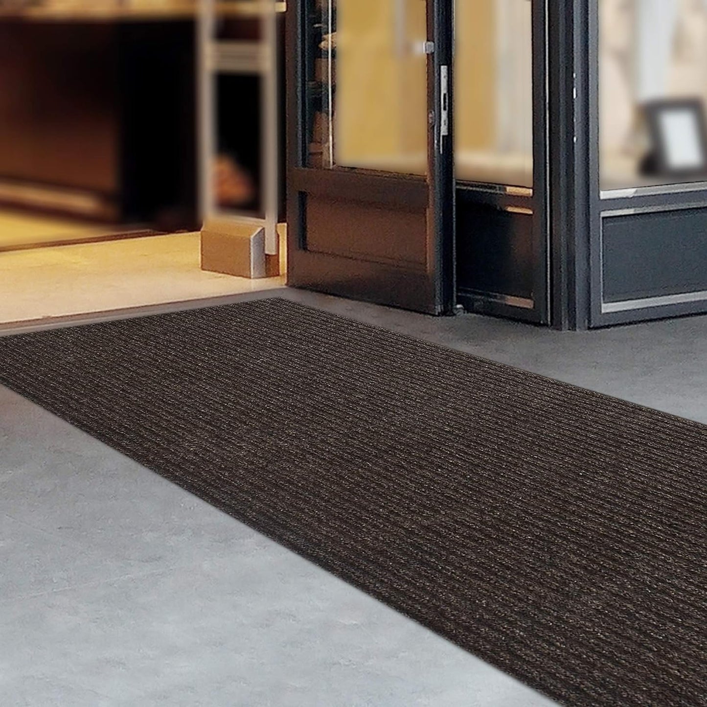 iCustomRug Spartan Weather Warrior Indoor/Outdoor Utility Ribbed Carpet Runner with Non-Slip Thermoplastic Rubber Backing, 3ft X 46ft in Brown