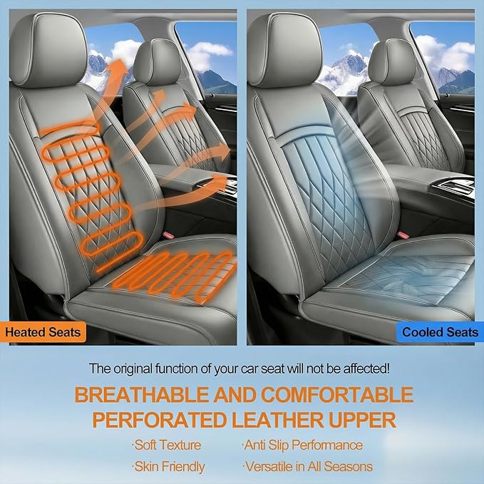 Fit for Sonata Car Seat Covers Compatible with Hyundai Sonata 2004-2026-Waterproof Breathable Leather Automotive Seat Cushions Protector, Airbag Compatible, Full Set 5 Seats(Gray)