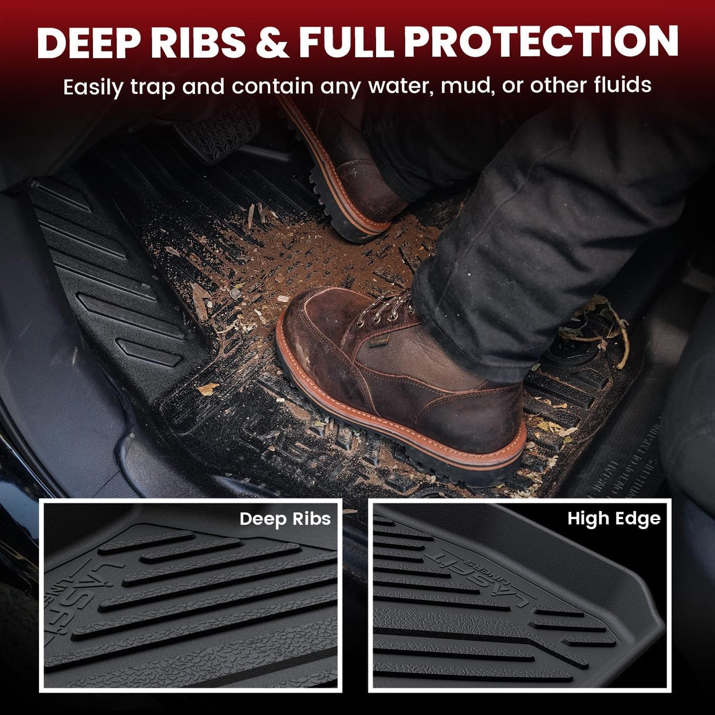 LASFIT Floor Mats & Cargo Mat for Mazda 3 2018 2017 2016 2015 2014 (Only Fits Hatchback, Not Fits Sedan) All Weather TPE Floor Liners Front & Rear Row Full Set Car Mats Accessories - Black