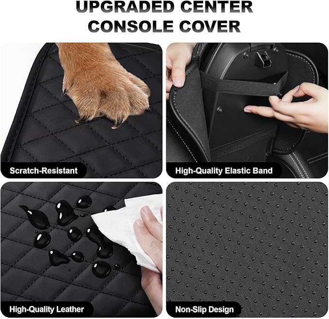 Upgraded Car Center Console Cover Fit for Avalon Faux Leather Car Armrest Cover Cushion with 2 Storage Bags,Car Armrest Storage Box Interior Accessories(Black)
