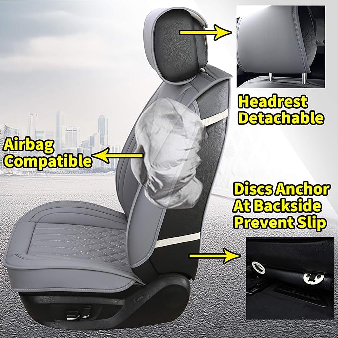 Aierxuan Car Seat Covers Full Set Universal Fit for Honda Civic Accord CRV, Toyota Camry Prius Rav4 Corolla, Kia, Lexus, Nissan, Mazda, Jeep Cherokee and Most Cars, with Waterproof Leather (Grey)
