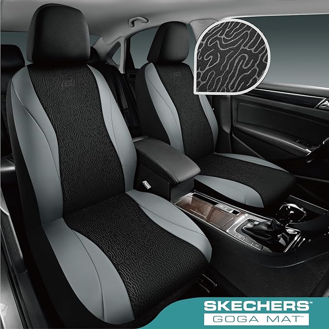 Skechers Car Seat Covers,Leather Seat Covers with GOGA Mat Technology,Waterproof Car Seat Covers Front Seats,Airbag Compatible,Comfort Universal Fit for Most Cars,Vans,Trucks,SUVs,Grey