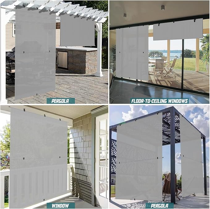 Bynbbur 5'W x 8'H Outdoor Patio Shades Foldable Roller Blinds, 220 GSM Sun Shade Roll Up Porch Screens Exterior Shade Cloth for Deck Pergola Backyard, Light Gray