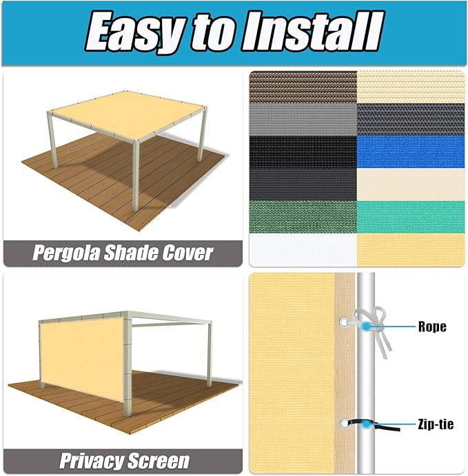 Amagenix 90% Shade Fabric 7'X 23' Sand Sun Shade Cloth with Grommets for Pergola Replacement Shade Cover Canopy, Heavy Duty, Cable Zip Ties Included (We Customized)