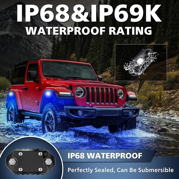 4WDKING RGB LED Rock Lights - 8 Pods Multicolor Rock Light Kit Timing, Music Mode for Underglow Off Road Car Truck Boat