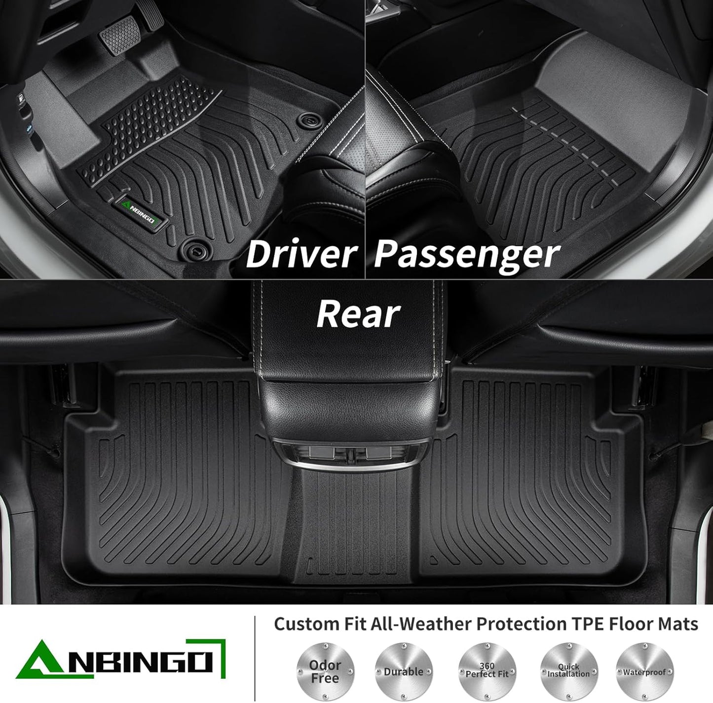 ANBINGO®-Floor Mats Fit for Nissan Frontier 2025 2024 2023 2022 Crew Cab w/ 2nd Row Under-Seat Storage (Not for 2nd with Under Seat Speaker) TPE All Weather Frontier 2025 Accessories Black