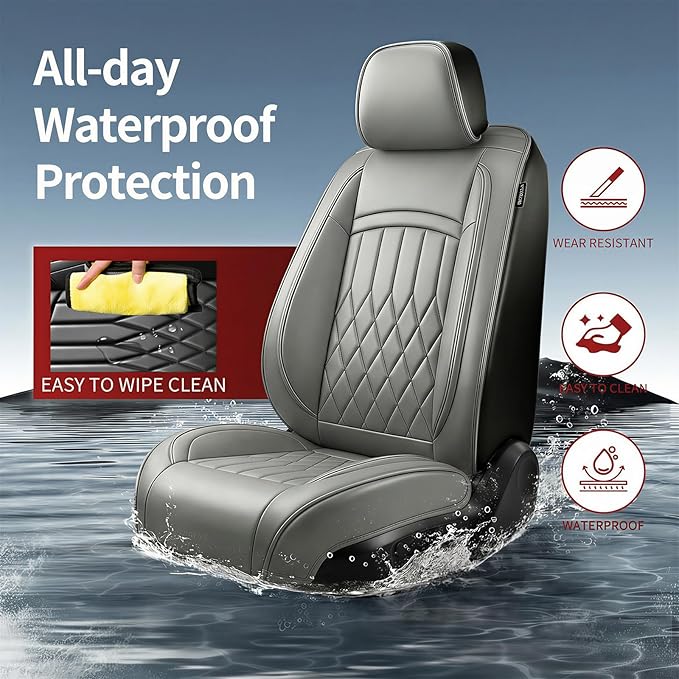 Fit Elantra Car Seat Covers for Hyundai Elantra 2017-2025 2026 - Premium Leather, Waterproof, All-Weather, Airbag Compatible, Breathable, Seat Protectors, Only 2 Front seat Covers, Gary