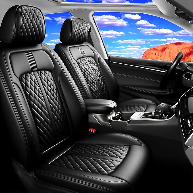 Fit Tahoe Car Seat Covers(2 Row 5 Seats) for Select Chevrolet/Chevy Tahoe 2000-2025 2026 - Full Coverage Leather, Waterproof & All Weather Seat Cushion Protector, Black