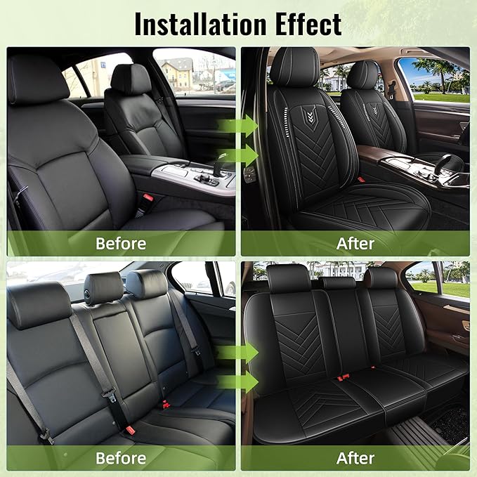 AOMSAZTO Car Seat Covers Full Set Fit for Nissan Kicks 2018-2025 2026 Waterproof Faux Leather Car Seat Cushions Automotive 5 Seat Covers Set（Black）