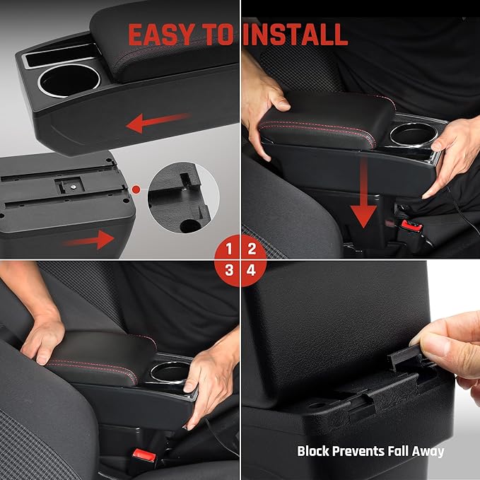 YJYWZH Car Armrest Box for Nissan Kicks Accessories 2016-2021 Center Console Storage Organizer Double Layer Space with Cup Holder Mobile Phone Holder (Red Thread)