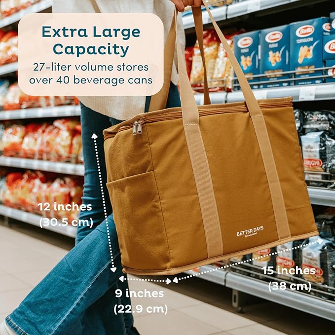 Nook Theory Reusable Insulated Grocery Bag - Leak Proof, X Large Cooler Bag - Insulated Shopping Bags for Groceries - Travel Cooler Bag for Frozen and Hot Food with Zippered Top (Forest)