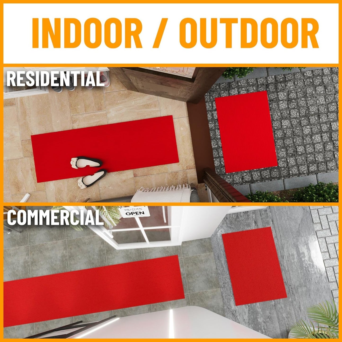 Ottomanson 2'7" x 7' Hallway Runner with Scraper Pile Extra Durable Non-Slip Rug Mat for Indoor & Outdoor Use - Ideal for Kitchen, Entryway, Patio & Garage - High-Traffic Carpet, Red