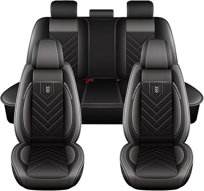AOMSAZTO Car Seat Covers Full Set for Toyota Venza 2009-2020: Faux Leather Automotive Seat Cover Waterproof Compatible Airbag(5 Seats, Black&Grey)