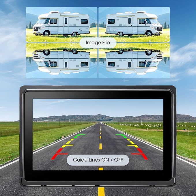 Wireless RV Backup Camera System 7" 1080P Touch Screen & 4 Cameras, Compatible with Furrion Pre-Wired Plug, DVR Monitor & Waterproof Night Vision Rear Side View Camera for Trailer Truck, A14