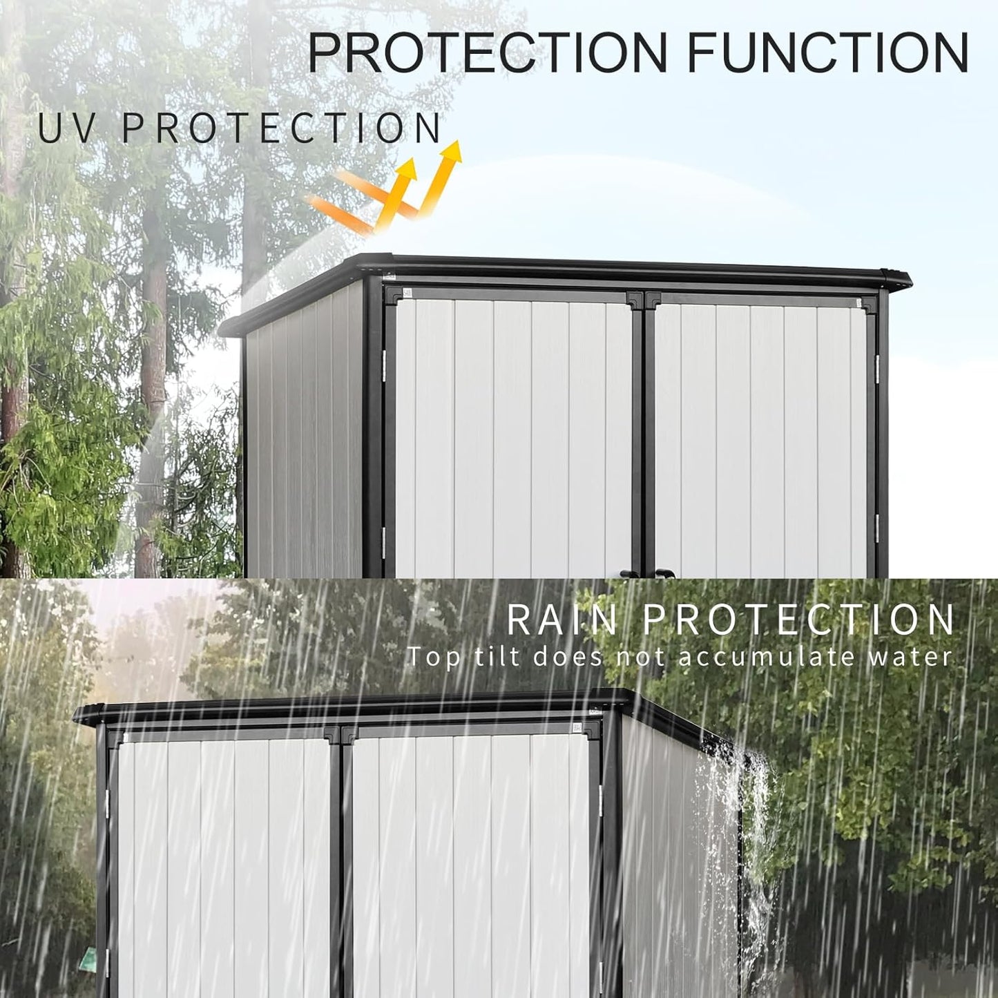 5x3 FT Resin Outdoor Storage Shed with Floor, Waterproof Resin Cabinet with Lockable Doors, Plastic Tool Shed for Patio Furniture, Bikes, Accessories,White+Black