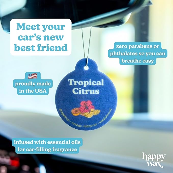 Happy Wax Earthy Mix Car Charms 4-Pack - Includes: Moonshadow, Pine Forest, Vanilla Sandalwood and Vintage Leather