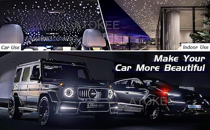 ATOKEE 16W Twinkle 400pcs Starlight Headliner Kit, 0.03in 9.8ft Fiber Strands Small Size Star Lights for Car Roof Use with APP/RF Remote Music Mode
