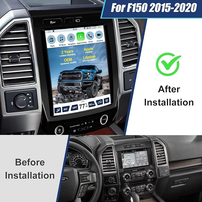 for Ford F150 Radio Upgrade 2015 2016 2017 2018 2019 2020, Android Stereo Navigation Replacement,12.1inch Touch Screen,Built in Carplay GPS BT,Support Wireless Carplay Android Auto WiFi AM(V1)