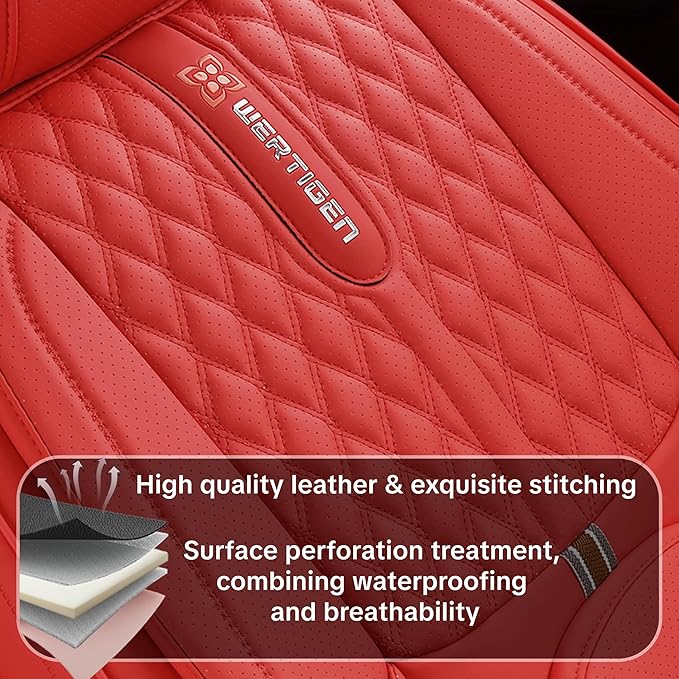 Red Car Seat Covers for Ford Bronco Sport 2021-2025 Car Seat Cover, PU Leather, 5 Seats Full Set, Anti-Slip, Waterproof, Protect and Upgrade Seats, Beautify The Interior of Old Cars