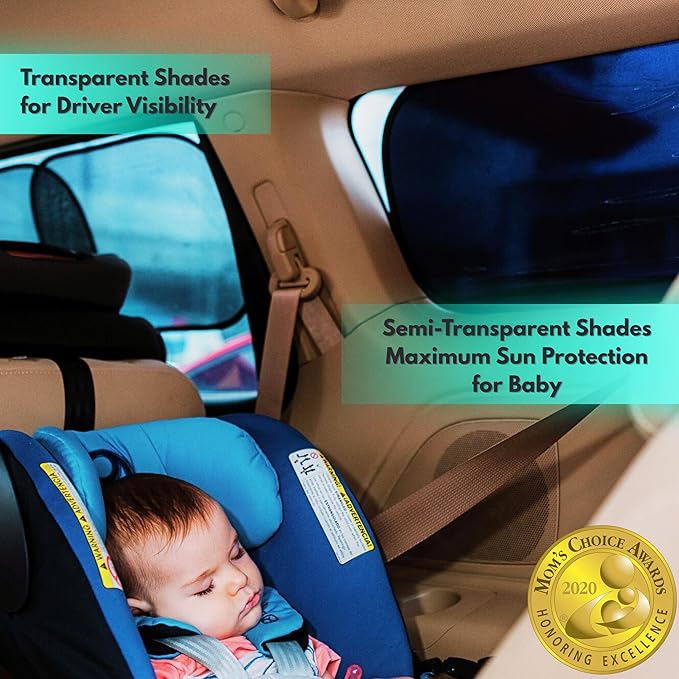 Car Window Shades - Certified 99.79% UVA & 99.95% UVB Sun Protection. Award Winning car Sun Shade for Side Windows. 4 Pack Semi Transparent 20" x 12" - Car Accessories Interior by Kinder Fluff