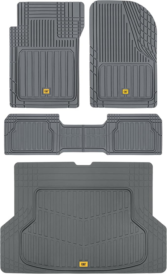 Cat® ToughLiner Heavy Duty Rubber Floor Mats & Cargo Trunk Liner for Car SUV Van Sedan, Gray - Trim to Fit, All Weather Deep Dish Automotive Floor Mat, Total Dirt Protection