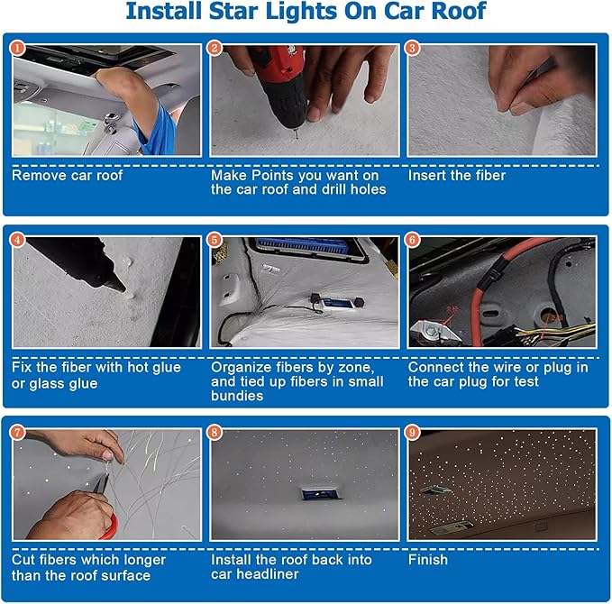 AZIMOM 16W Twinkle & Sound Activate 550pcs*0.03in*9.8ft Fiber Optic Starlight Headliner Kits for Car Home Star Ceiling Sky Decoration, APP& Remote Control Light Engine End Glow Fiber Strands