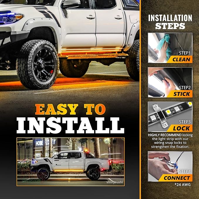 OPT7 Sidekick 48" Running Board Lights 2PCS LED Strips w/Sequential Amber Turn Signal Side Marker, DRL, White Courtesy Light for Regular Cab Pickup SUV Trailer - Truck Decorations