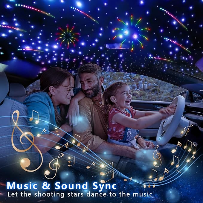 WEBUPAR 3.2W 6LEDs Meteor Starlight Headliner Kit, 300pcs 0.01in 6.56ft, RGBW Shooting Stars Fiber Optic Lights with Bluetooth APP Control for Car/Home Theater