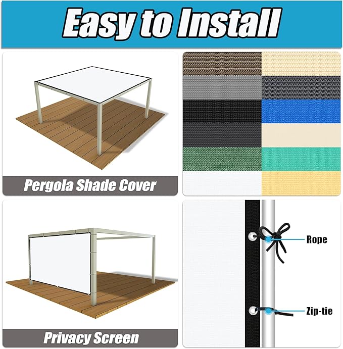 Amagenix 90% Pergola Shade Cover 9' X 24' Sun Shade Cloth with Grommets for Outdoor Garden Patio Porch, Commercial Grade 200 GSM - Cable Zip Ties Included (We Customized) GN108, White