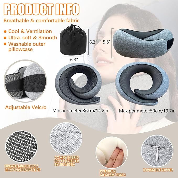 Travel Pillow for Headrest Memory Foam Neck Pillow Head Support Soft Pillow for Sleeping On Airplane Rest in Offices, Airplane Car and Home Use