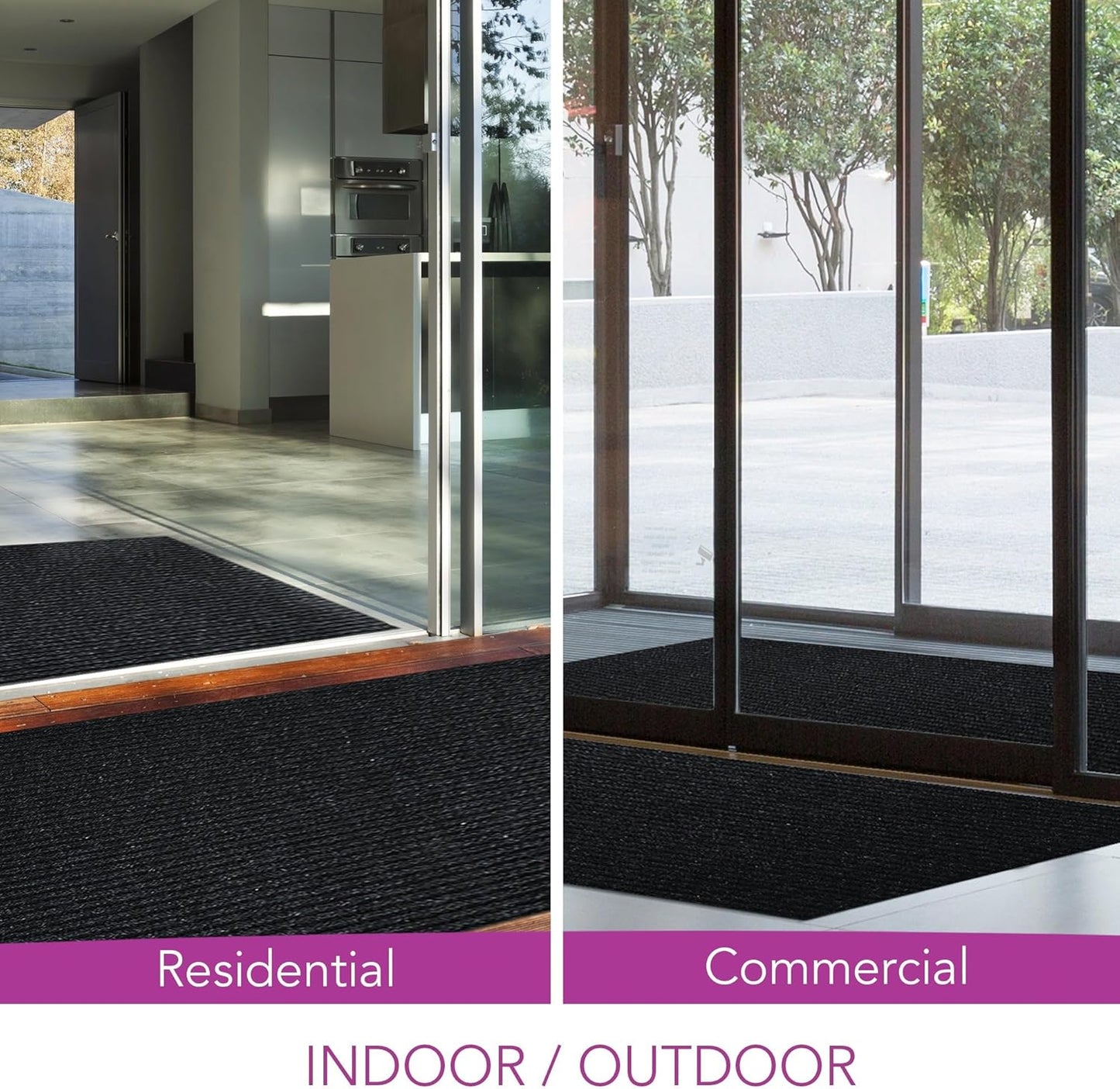 iCustomRug Spartan Weather Warrior Indoor/Outdoor Utility Ribbed Carpet Runner with Non-Slip Thermoplastic Rubber Backing, 28in X 44ft in Black