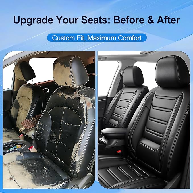 Fit Impala Car Seat Covers (Front Pair) for Select Chevrolet/Chevy Impala 2000-2020, Premium Full Coverage Leather, Airbag Compatible, Waterproof All Weather Seat Protector, Black