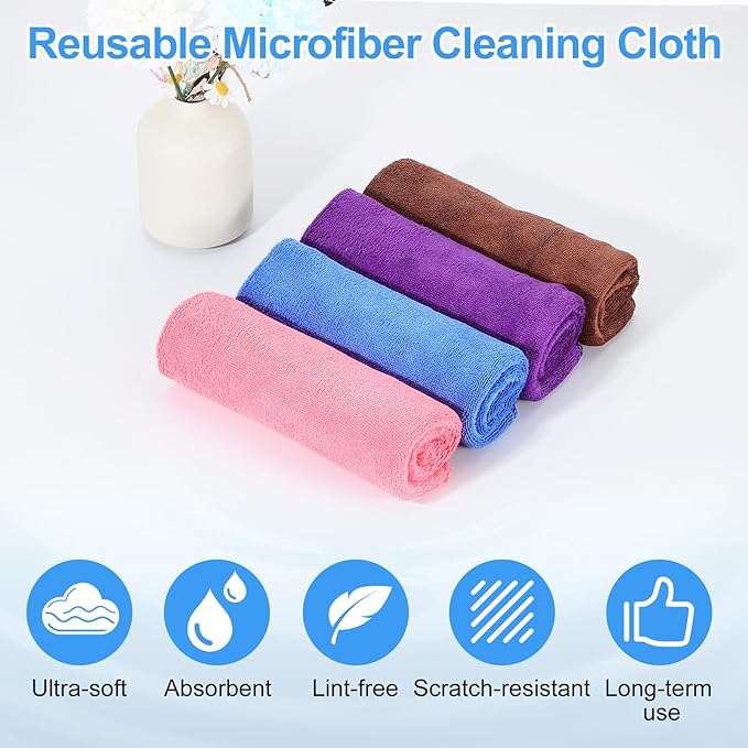 HARFINGTON 2 Pack Microfiber Cleaning Cloth, 30" x 14" Multi-Functional Cleaning Towels Reusable Absorbent Rags for Car Wash Kitchen Household Window Clean, Rose Red