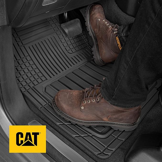 CAT® Car Mats Full Set - Automotive Floor Mats & Cargo Liners & SUV Floor Mats - Car Floor Mats All Weather Trim-to-Fit Rubber Universal Car Mats & Trunk Cargo Liners Black Floor Mats for Mini-Van